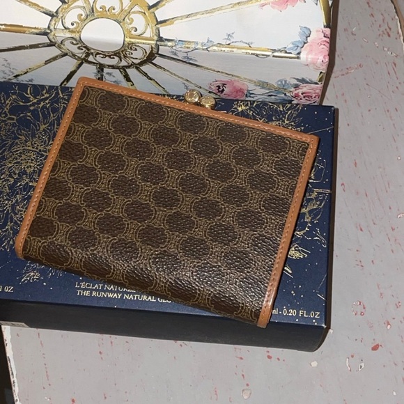 Celine Vintage EUC Paris Kisslock Compact Leather & Canvas Wallet - Picture 2 of 8